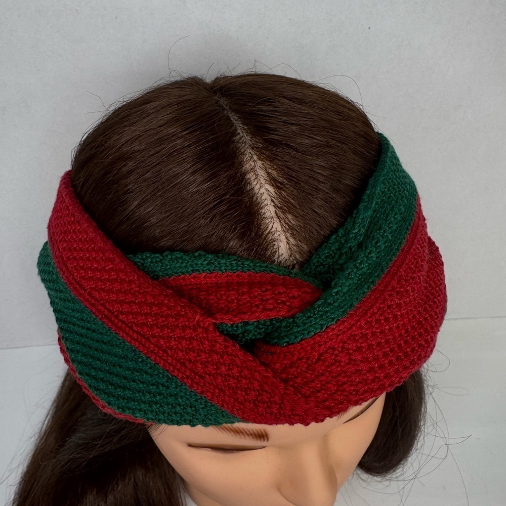 GUCCI Web Knot Knit Wool Twist Red & Green Headband Made in Italy. - Picture 4 of 12